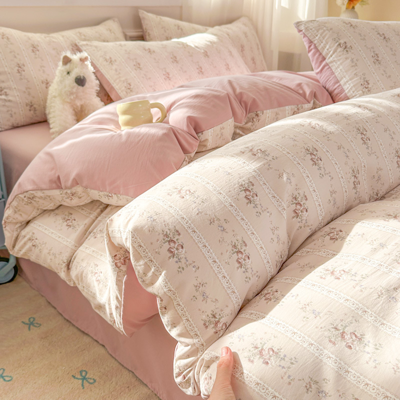 Cama de clase A ultra suave para madres y bebés con cuatro piezas de algodón puro desnudo para dormir sábanas de doble hilo cubierta dormitorio con tres y cuatro piezas