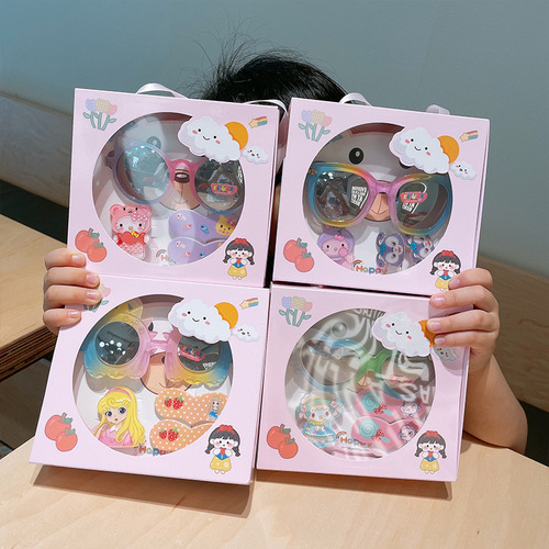 Children's jewelry gift cute little girl cartoon hair tie duckbill clip sunglasses jewelry gift set box