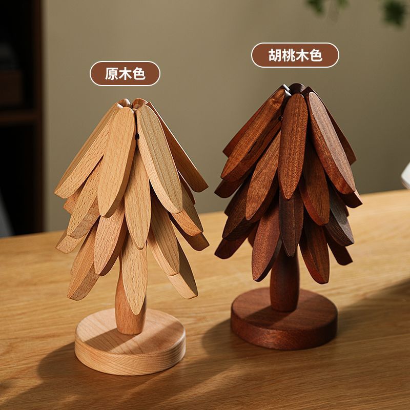 Decoración de mesa de comedor de madera sólida un árbol de alto valor de superficie almohadilla aislante de árbol pequeño almohadilla aislante de árbol plegable creativo árbol de platos de comedor image 4