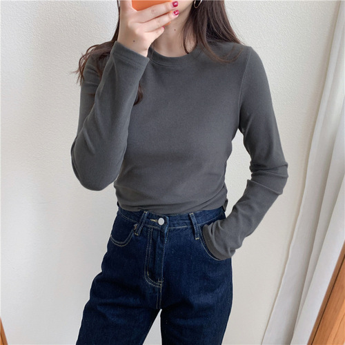 Autumn/Winter Women's Long-Sleeve T-Shirt Half-Neck Fleece Women's Top Double-Sided Napped Inner Layer Base Shirt Warm Keeping Warm Slimming