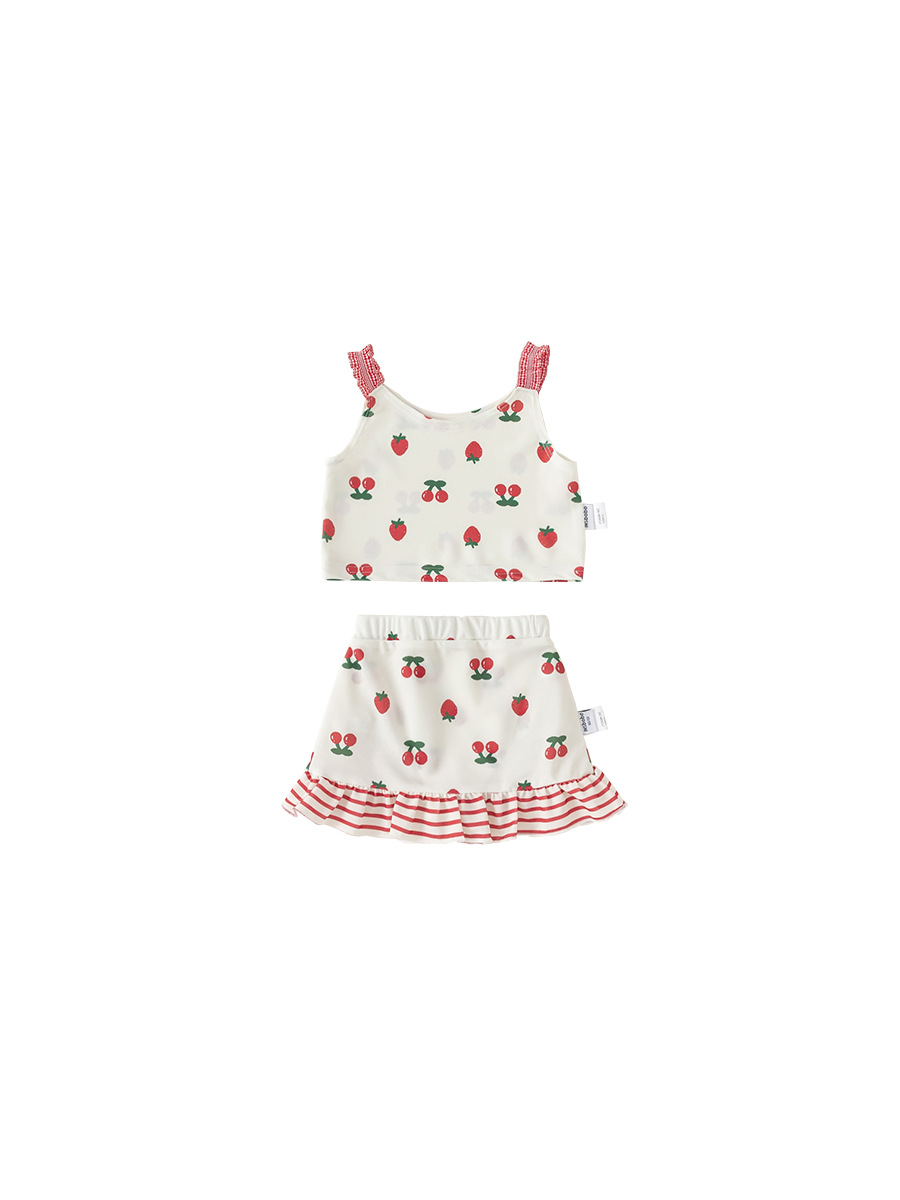 Youbao ropa para niños traje de baño para niños fresa cereza estampado tirantes falda corta traje de baño de dos piezas para niñas