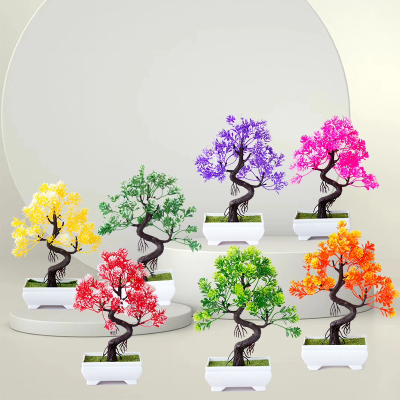 新款鸿运当头仿真花小盆景盆栽 假花 办公室摆件  摆设仿真花套装