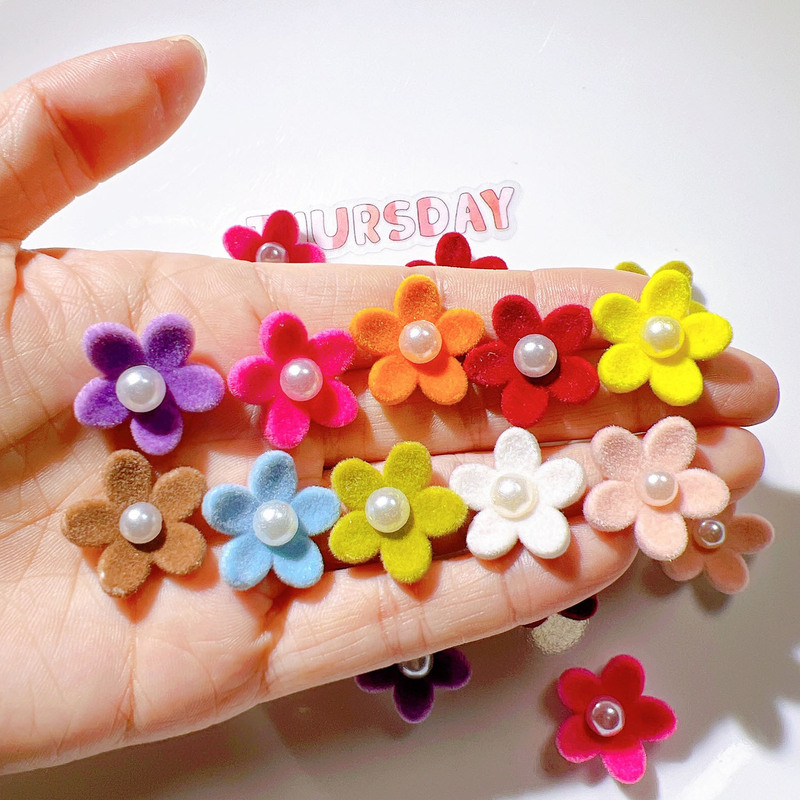 Plastic Accessories DIY Hole Shoe Buckle Accessories Kidsren's Headwear Cream Glue Straw Cover Stickers Flocked Pearl Edge Flower