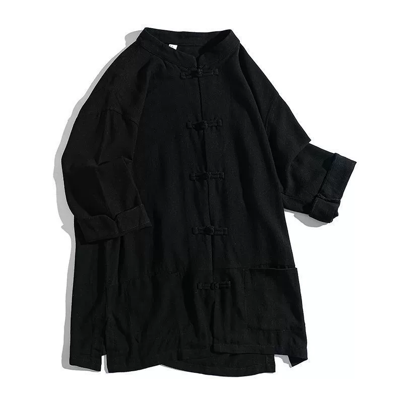 Shirt, jacket, Chinese style, oversize, with short sleeve