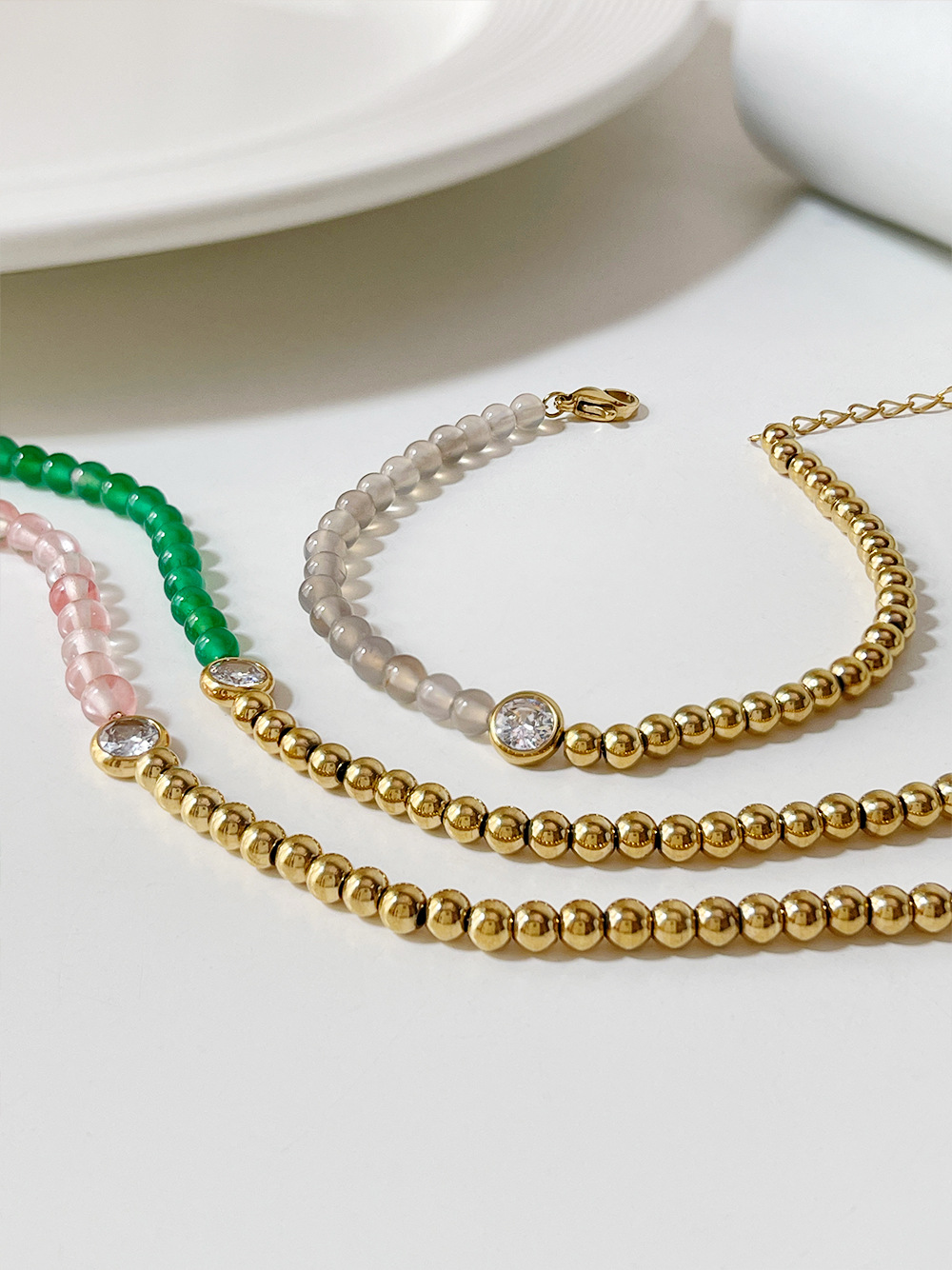 Sweet Color Block Stainless Steel Plating Chain Inlay Zircon Bracelets 1 Piece