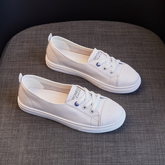 First-layer cowhide shallow mouth genuine leather white shoes breathable 2023 new style slip-on flat shoes modern style nurse shoes
