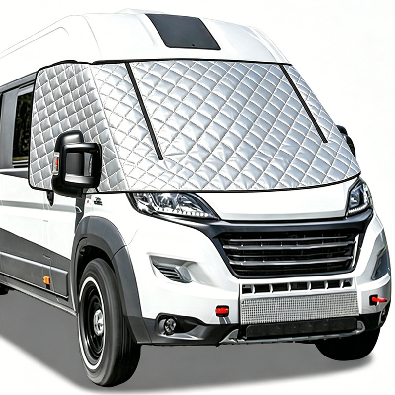 Upgraded Zippered Rv Windshield Cover with Thickened Aluminum Film and Composite Cotton, Rv Frost Protection Cover, Sunshade with Magnets