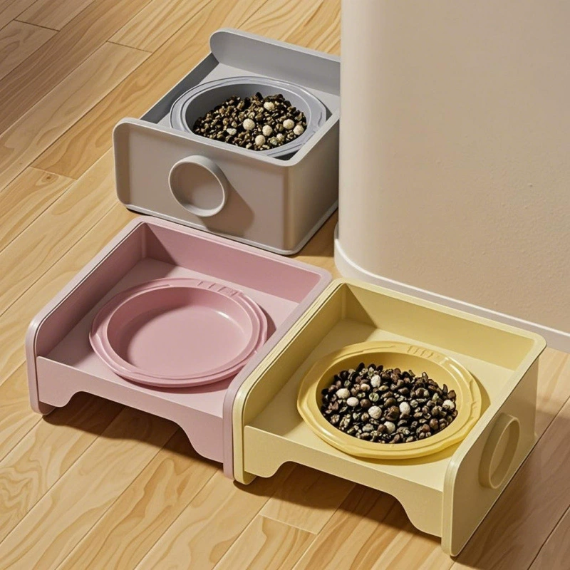 Pet square cat bowl rack dining table cat dog basin dog bowl cat food basin ceramic pet bowl water bowl food bowl food leak protection neck protection