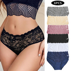 外贸供应蕾丝印花中腰舒适棉裆纯色透气女士三角裤Plush panties