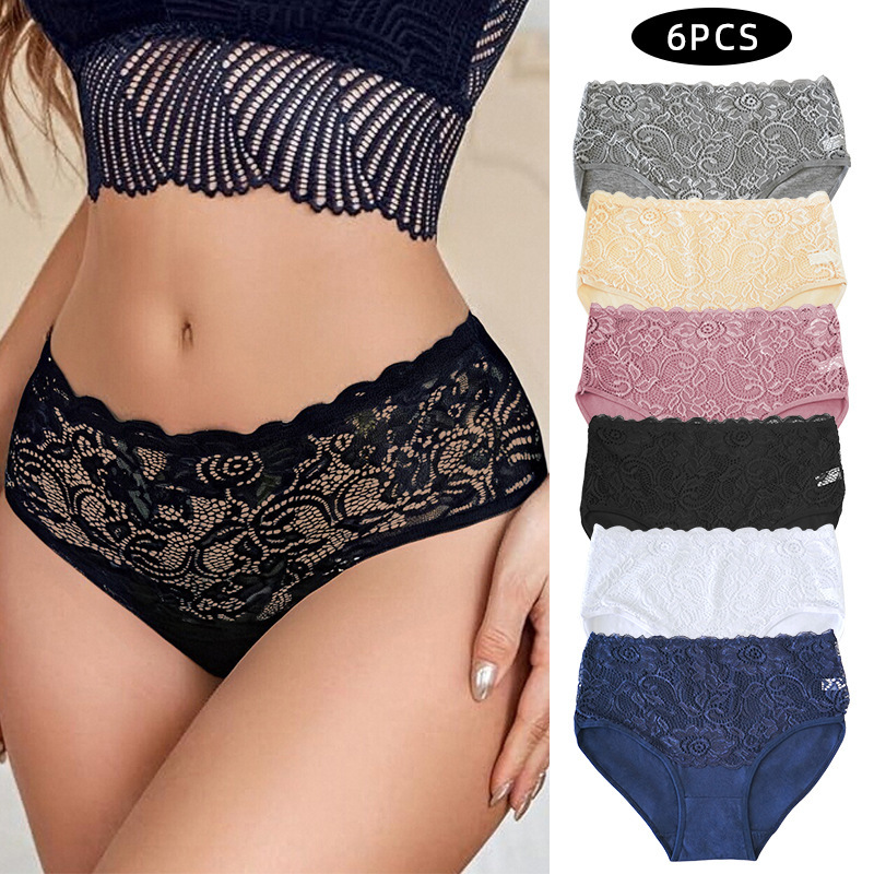 外贸供应蕾丝印花中腰舒适棉裆纯色透气女士三角裤Plush panties|undefined