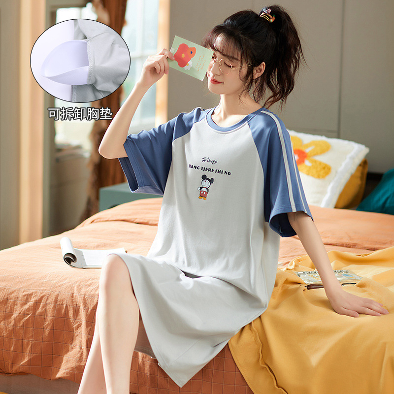 2022new camisón de las mujeres del verano algodón fino embarazadas más tamaño con el cojín pecho pijamas princesa vestido estilo