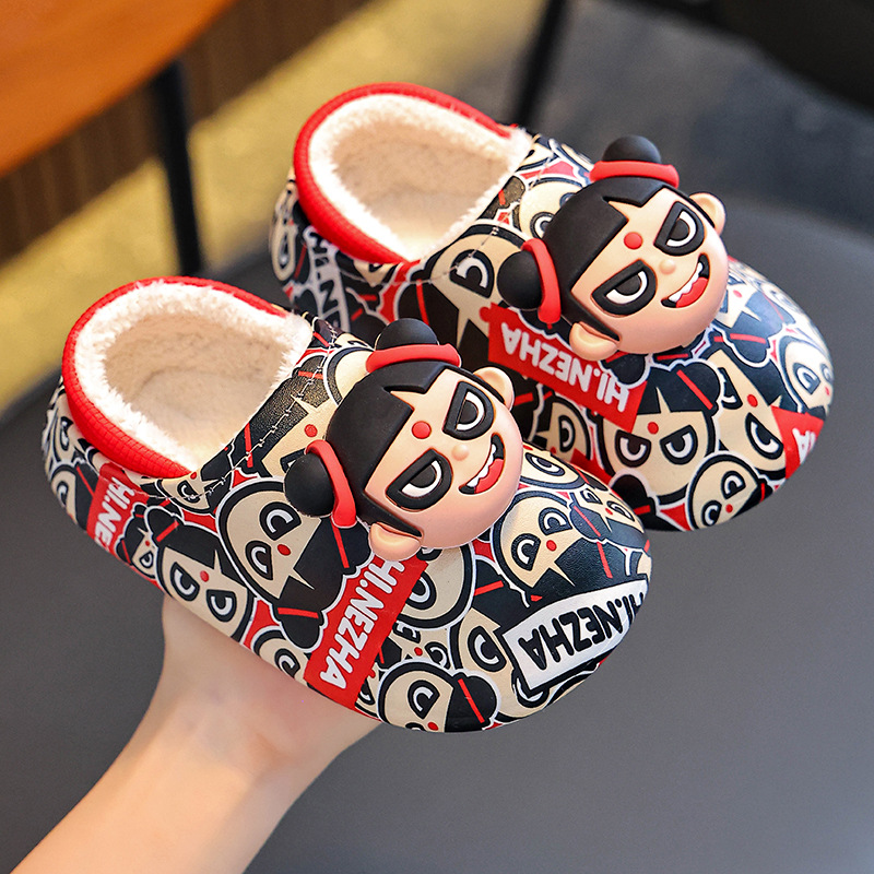 Nezha zapatillas de algodón para niños otoño y invierno para niños y niñas, zapatos de algodón cálidos y impermeables para niños de mediana edad, bolsas caseras para niños