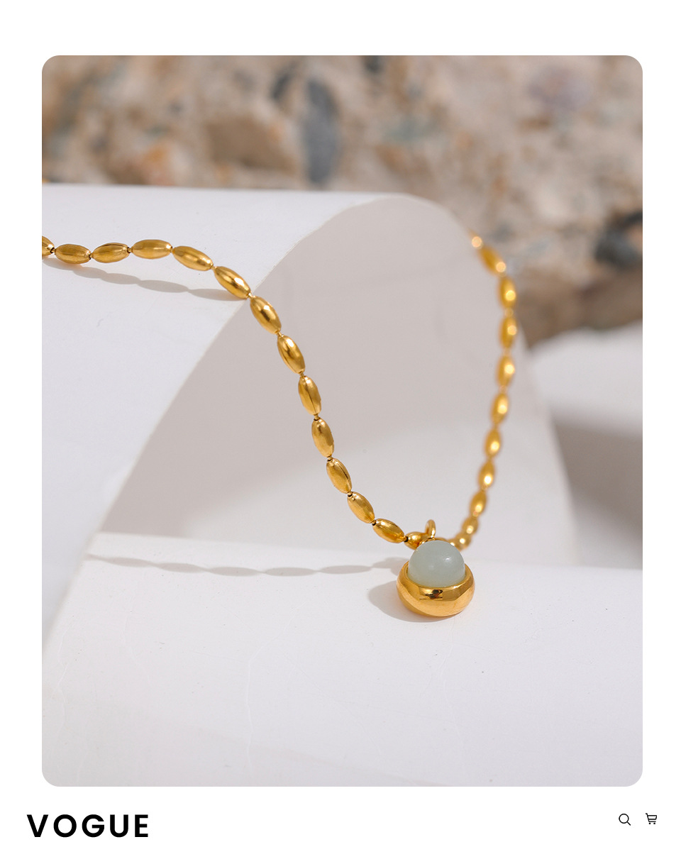 Retro Geometric Titanium Steel Plating Natural Stone Pendant Necklace