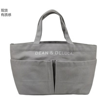 双口袋手提包 dean deluca乐天热销纯色字母大容量单肩帆布购物袋