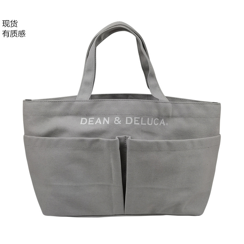 Double pocket handbag dean deluca Letian hot selling solid color letters large capacity single shoulder canvas shopping bag