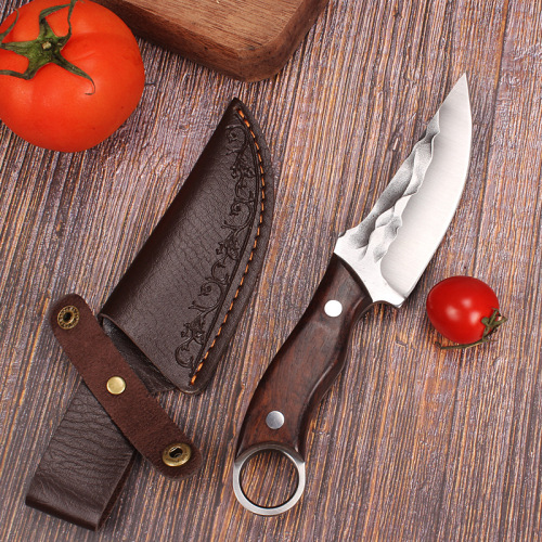 Outdoor Portable Handle Meat Knife with Hammered Finish, Multi-Use Ring-Style Pocket Knife—Perfect for Hand-Pulling Meat or Camping & BBQ Adventures