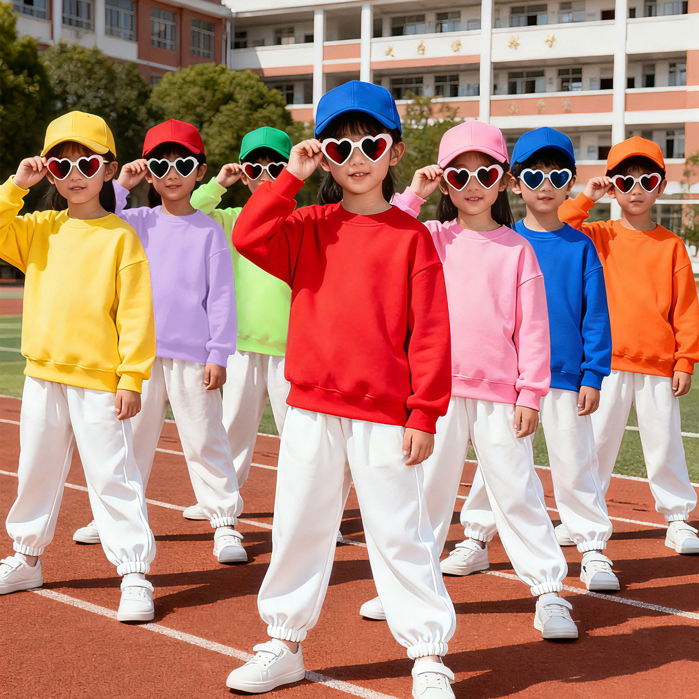 Dopamine Candy Color Sweatshirt Suit Kidsren's Performance Clothing Kindergarten Dance Primary and Secondary School Students Sports Meeting Clothing