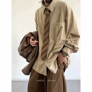 New Spring Japanese Style Retro Striped Shirt for Boys and Girls College-style Loose Casual All-match Long-sleeved Shirt Cross-border