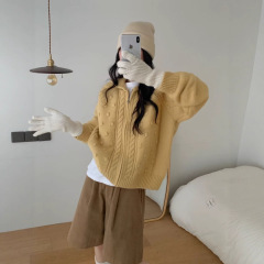 翻领加厚针织毛衣开衫外套女秋冬新款宽松慵懒风显瘦百搭气质上衣