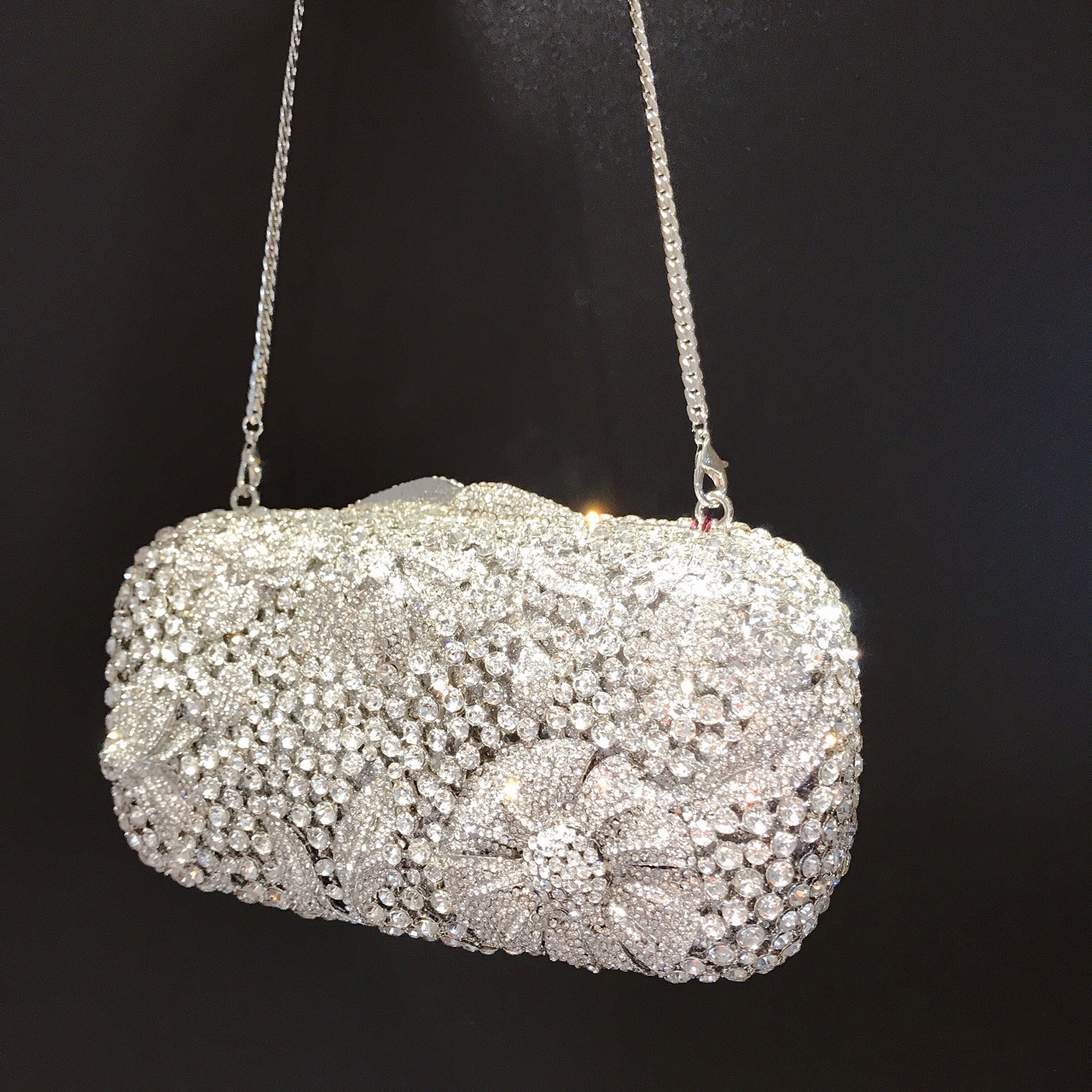 Túi clutch dạ hội hộp cứng kim loại đính đá lấp lánh — Màu xanh ngọc chi tiết 11