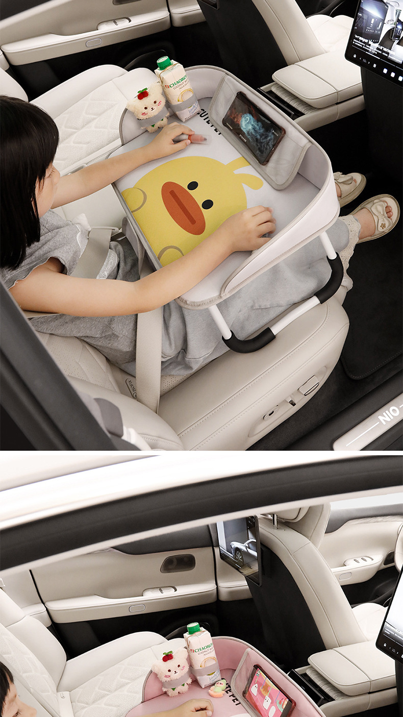 Car-Mounted Small Table, Foldable Dining Table for the Back Seat of the Car, Multifunctional Waterproof Storage Table for Children to Eat and Play