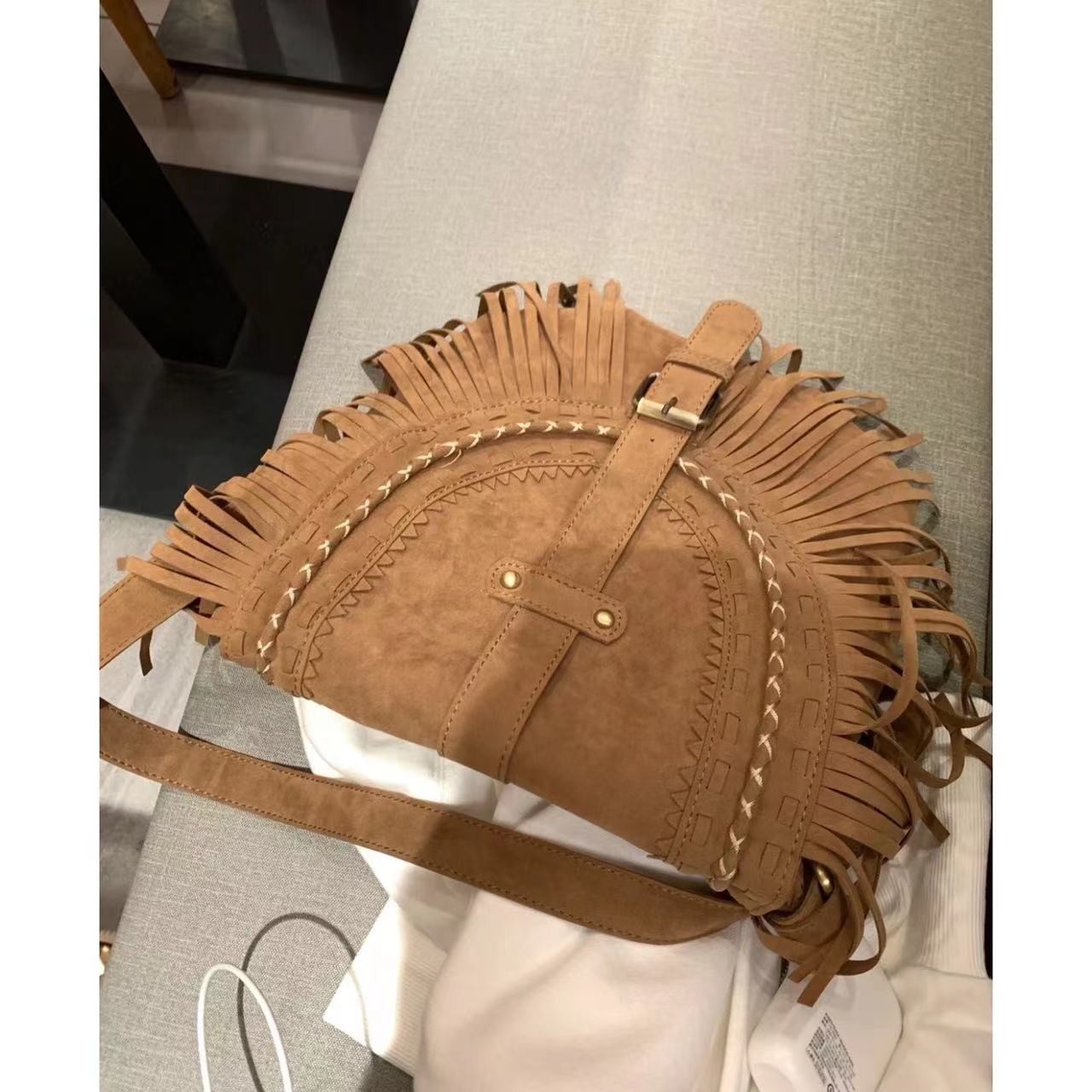 2026 New Handcrafted Faux Suede Tassel Bag For Women Retro Saddle Bag Fashion Trendy Shoulder Small Crossbody Bag - Thumbnail 4