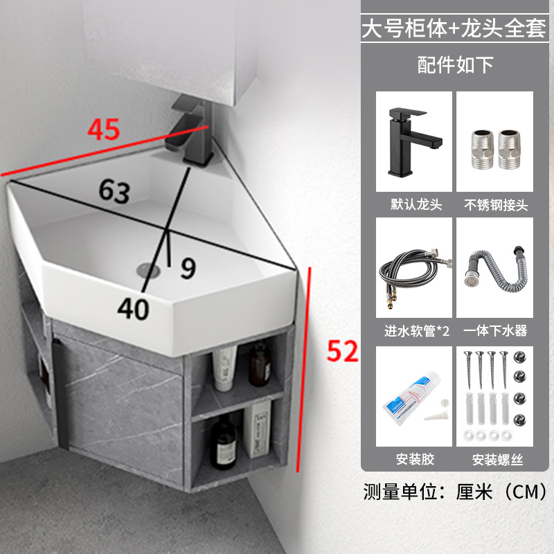Triángulo montado en la pared gabinete de baño de cerámica lavado a mano lavabo combinación esquina lavabo piscina balcón pequeño apartamento