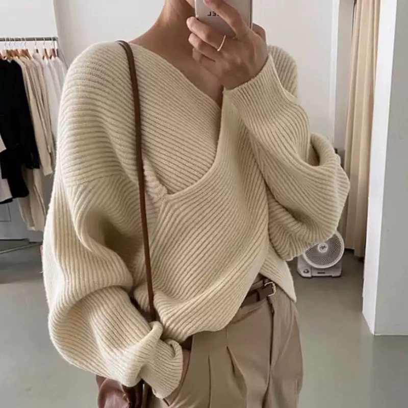 Autumn design knitted sweater, cross design, oversize