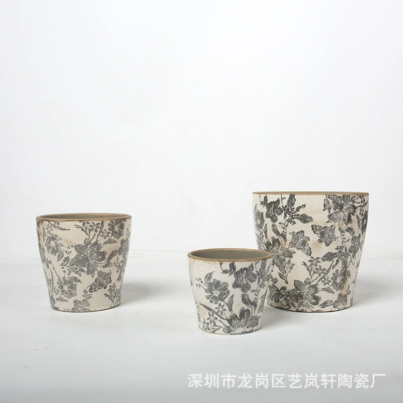 Скандинавский ретро старый лед, треснувшая глазурь, синий и белый керамический цветочный горшок, садовый цветок, зеленый горшок для растений, цветочная посуда, цветочная посуда, балкон