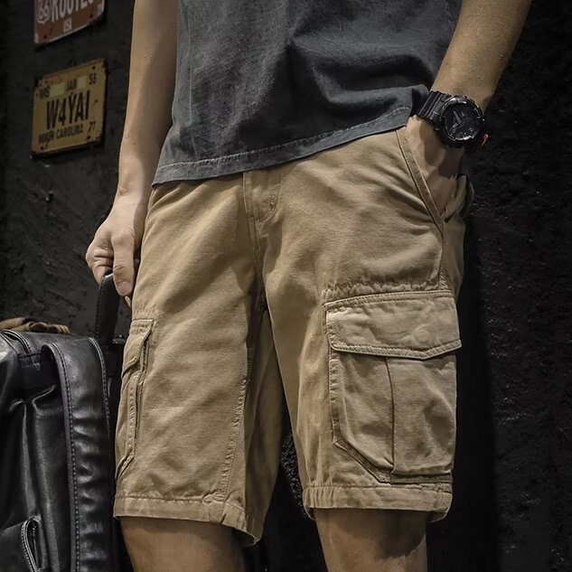 Summer New American Style Loose Trendy Brand Cargo Shorts for Men 2025 Straight Multi-Pocket Men's Casual Knee-Length Cross-Border
