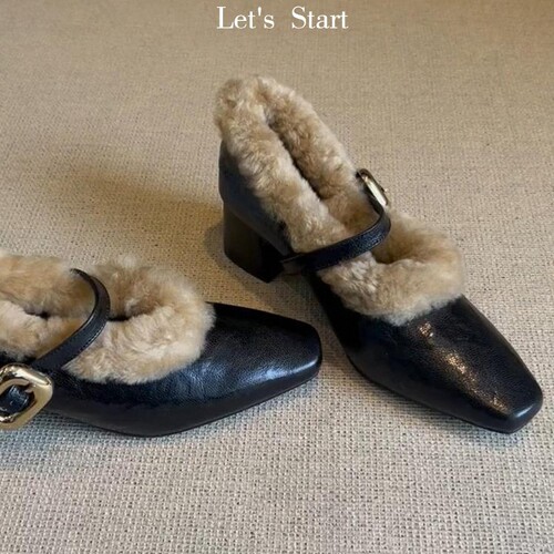 Autumn/Winter New Single Strap Women's Insole Height Genuine Leather Loafers & High Heels with Fleece Lined Small Leather Shoes for Women