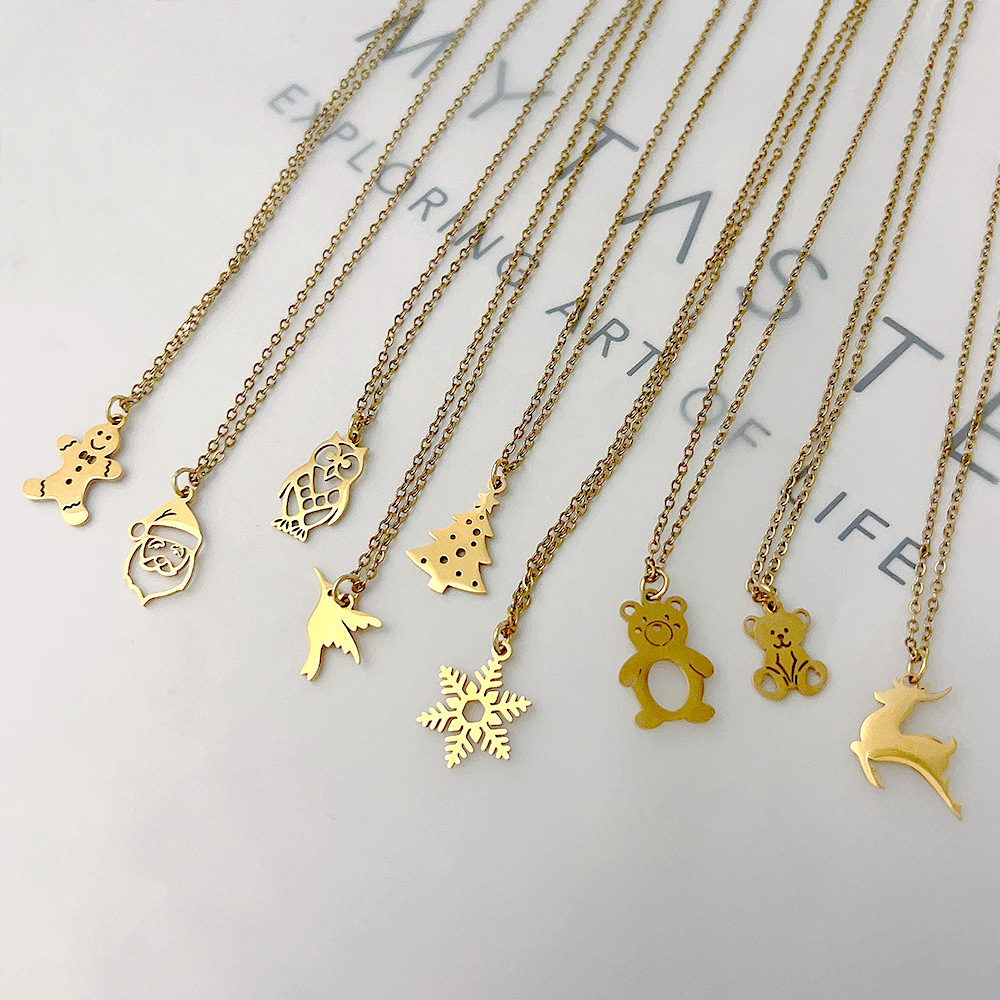Simple Style Christmas Tree Santa Claus Gingerbread Titanium Steel Plating Hollow Out Pendant Neckla