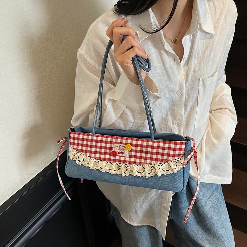 Bolso de axila de moda coreana 2025 verano nuevo bolso femenino lindo lazo bolso de hombro de encaje