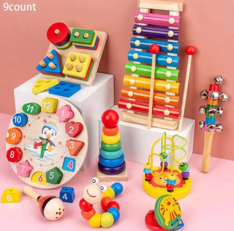Reloj de roce de piano de ocho tonos para niños, torre de arco iris, cuatro juegos de placa en forma de columna, insectos retorcidos, juguetes educativos para bebés al por mayor