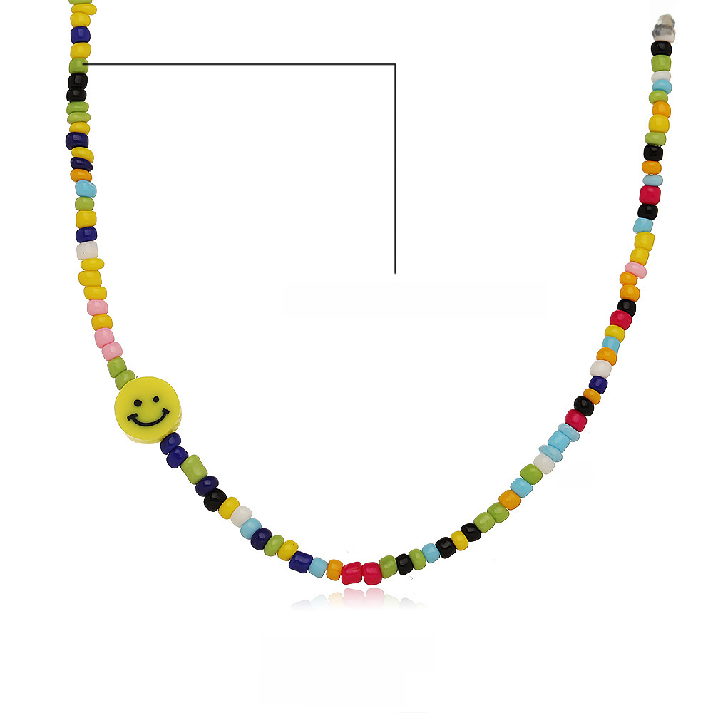 Trendy Yellow Smiley Rice Beads Necklace Handmade Fashion Colorful Rice Beads Clavicle Chain Bohemian Short Necklace Chain_voghion.com