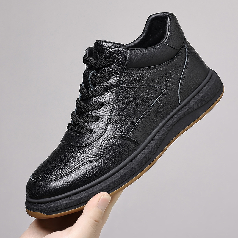 Invierno de piel de vaca de alta altura zapatos de algodón para hombres, cuero real y terciopelo, calentamiento casual, zapatos de moda para hombres.