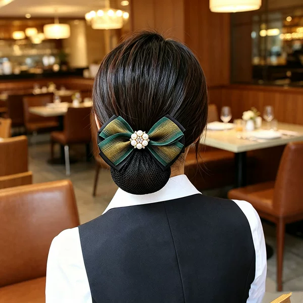 Nurse professional hair clip for women, silk bow for flight attendants, bank and hotel workers, office updo hair accessory