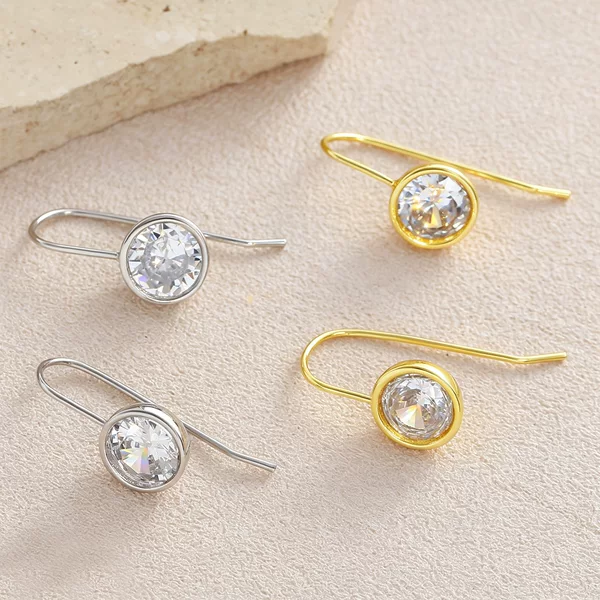 Cross-Border Jewelry European and American Style Copper Gold-Plated Zircon Round Bead Ear Hook Earrings Fashion Retro Women's Party Jewelry Wholesale