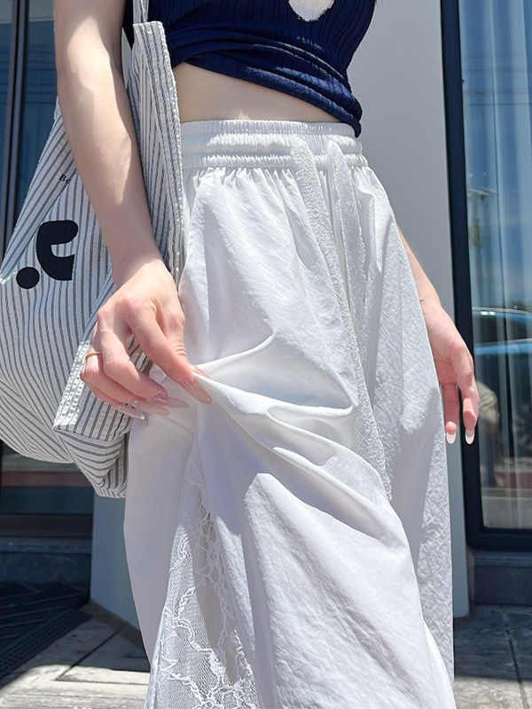 レースステッチ中空ワイドレッグパンツ女性のための夏の 2025 新しいハイウエストスリムドレープストレート山本カジュアルパンツ|undefined