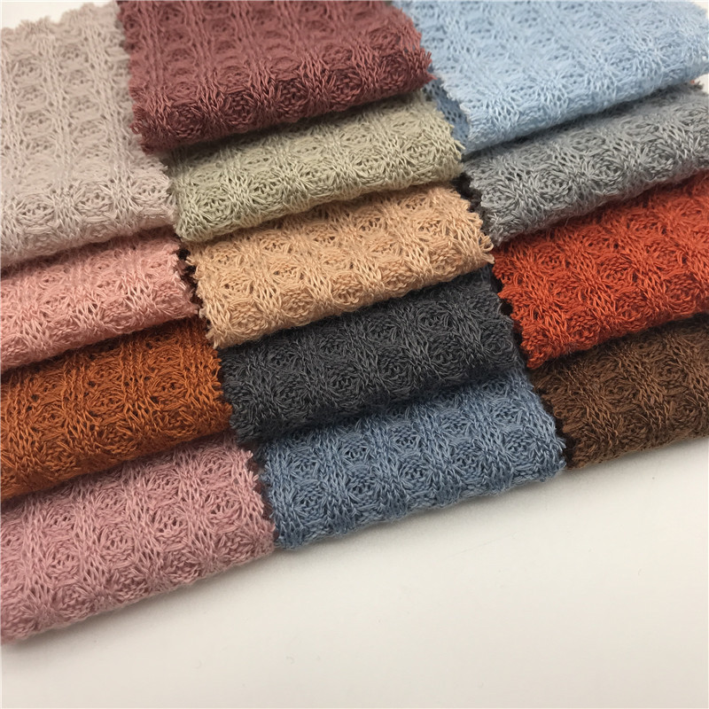 粗线毛线华夫格 毛线提花粗针面料 休闲饰品服装提花面料 现货