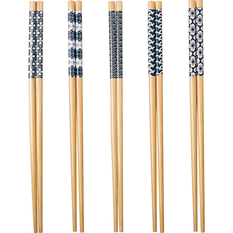 Custom Bamboo Chopsticks for Home Use, One Pair Per Person, Light Luxury High-End Japanese Style Floral Bamboo Chopsticks with Heat Transfer Printing Film, Wholesale