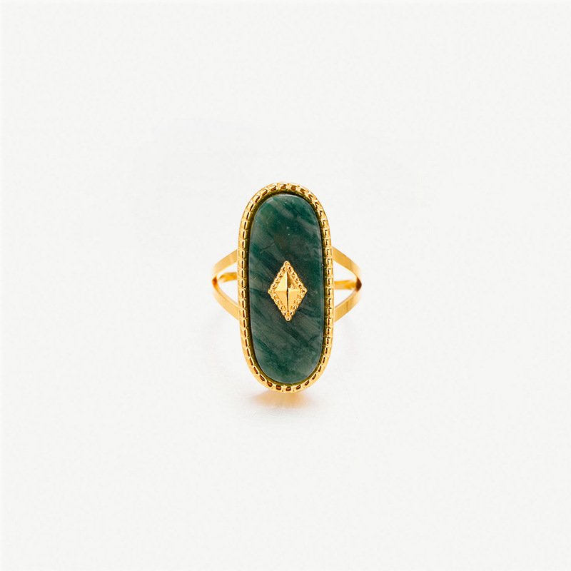 TENA tendencia europea y americana en el anillo abierto de 18 quilates conchas de oro lapis lazuli verde dongling moda joyería de acero de titanio