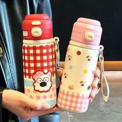 保温カップ女子2025新型かわいいツインカップ大容量学生学校専用ロープストローカップ