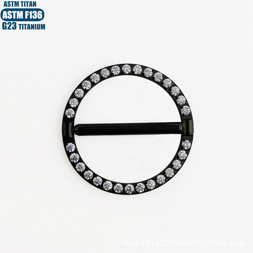 F136 Titanium Alloy Round Nipple Ring with Zircon, Rose Gold, 1.6*14mm, Body Piercing Jewelry for Nipple detail image 11