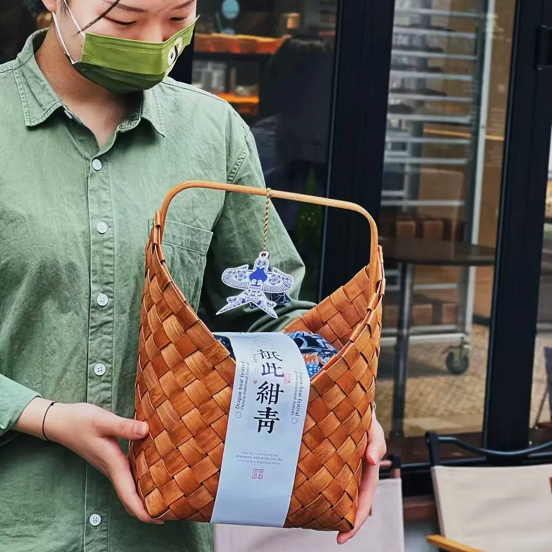 新款端午竹编伴手礼盒咸鸭蛋粽子茶叶酒店送礼包装篮编织手提篮