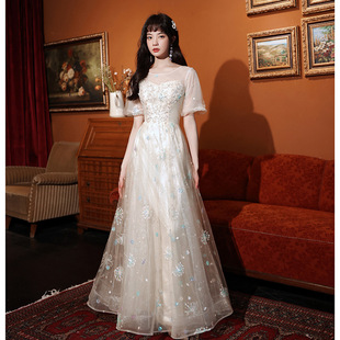 White Evening Dress for Women 2025 New Elegant Long Art Test Vocal Banquet Fairy Student Host Dress