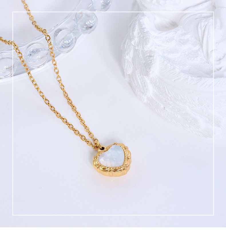 5g Weight Choker Classification Wedding, Travel Occasion Heart White Shell Pendant Necklace Clavicle Chain Titanium Steel 18k Gold Plated Collar