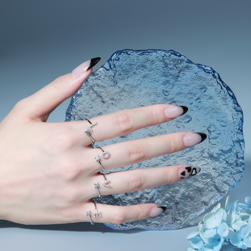Fashion Letter Sterling Silver Plating Zircon Open Ring 1 Piece