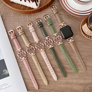 Suitable for Apple Watch S7 Fashion Trend D-Shaped Steel Leather Strap Iwatch654321 Generation Se Elegant Wristband