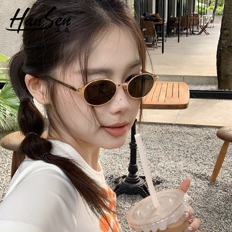 2025新款书呆子墨镜女美式复古高级感时尚老钱风椭圆小框太阳眼镜|undefined